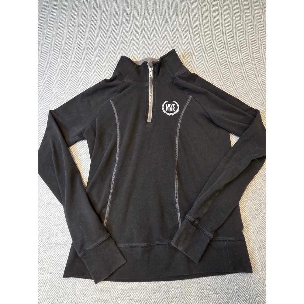 Victoria Secret Quarter Zip Pullover Women's XS Black Stretch Logo Long Sleeve